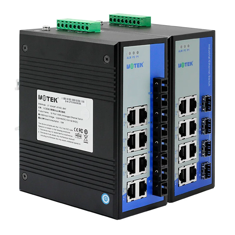 UOTEK Switch Ethernet non gestito Gigabit SFP a 12 porte Supporta più protocolli Switch su guida DIN UT-60408F-8T-4GP-BNF