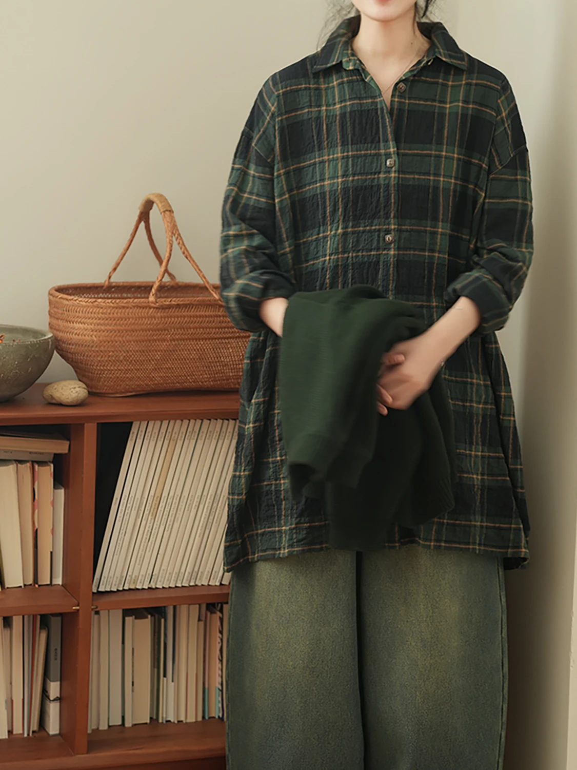 

Удобная свободная женская рубашка в клетку для повседневной носки, дышащая, из смесового хлопка, с длинным рукавом, на пуговицах, повседневная рубашка