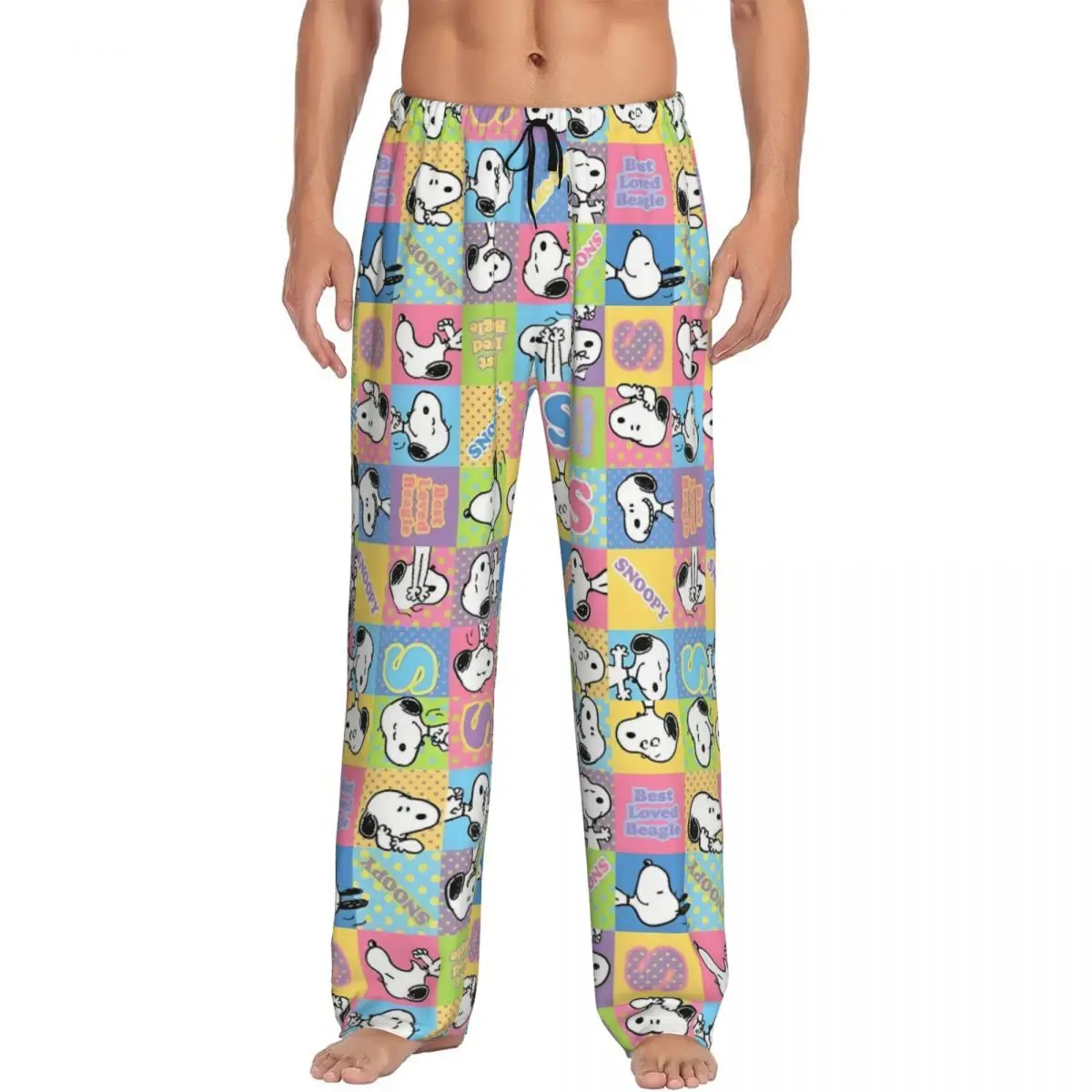 

Пижамные штаны S-Snoopys на заказ, одежда для сна, мужские эластичные пояса, анимационные штаны для сна с карманами