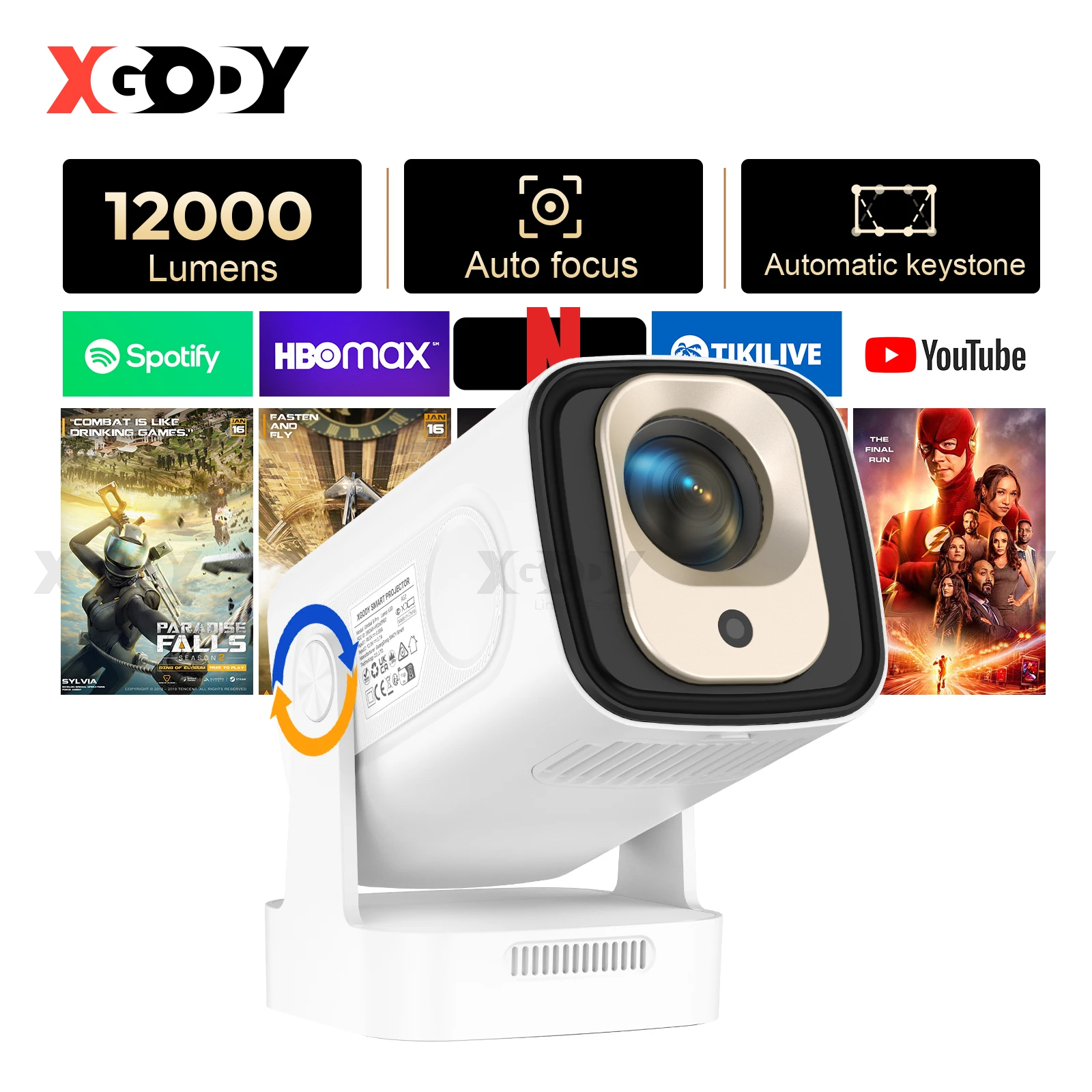 

XGODY 4K HD Real 1080P 350ANSI Smart Projector with Android TV, HD Movie Projector, WiFi 6 Bluetooth 5.0 Portable Home Theater