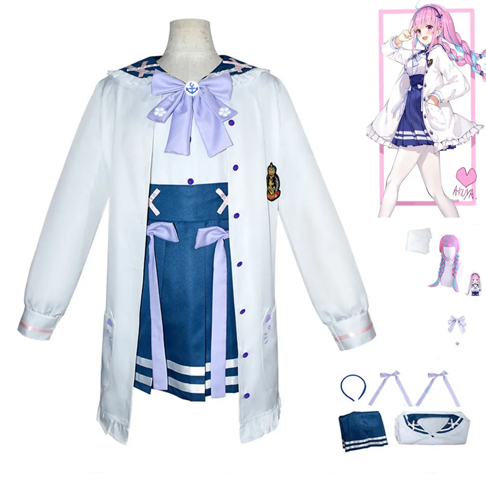 Game Virtual Anchor Vtuber Minato Aqua Cosplay Costume Top Jackets Skirts Suits Bow Badge Hair Tie Two-dimensional Performance