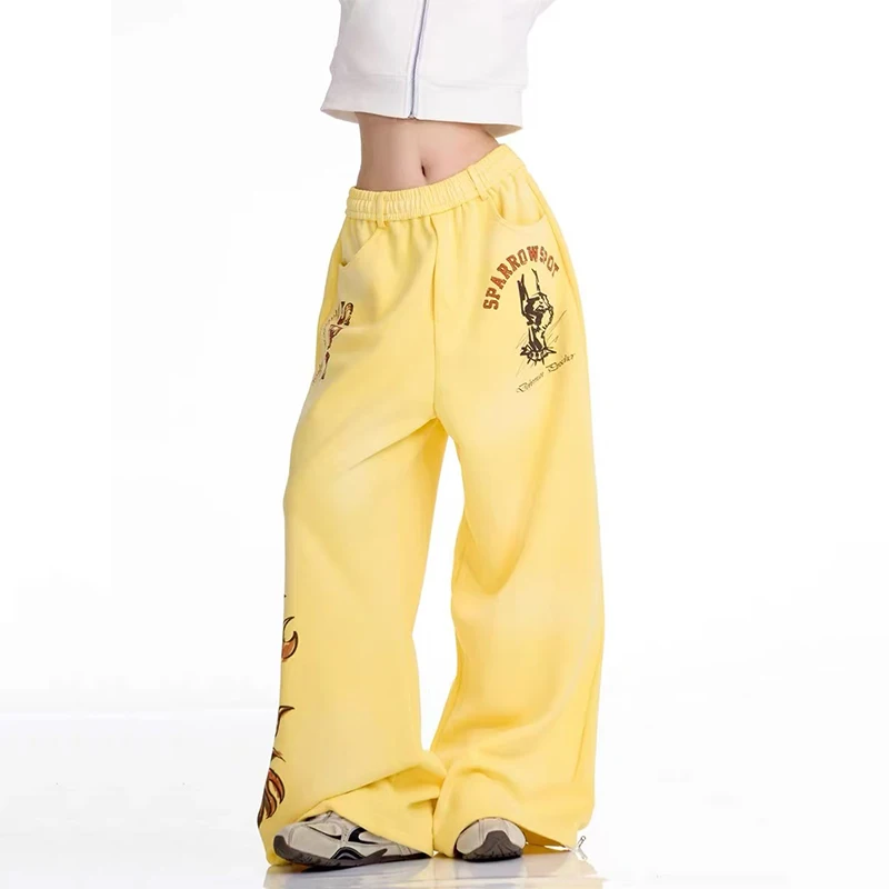 Y2K-pantalones de pierna ancha con estampado de llama para mujer, ropa de calle americana, pantalones informales sueltos, Pantalones rectos que combinan con todo de Hip Hop, Otoño e Invierno