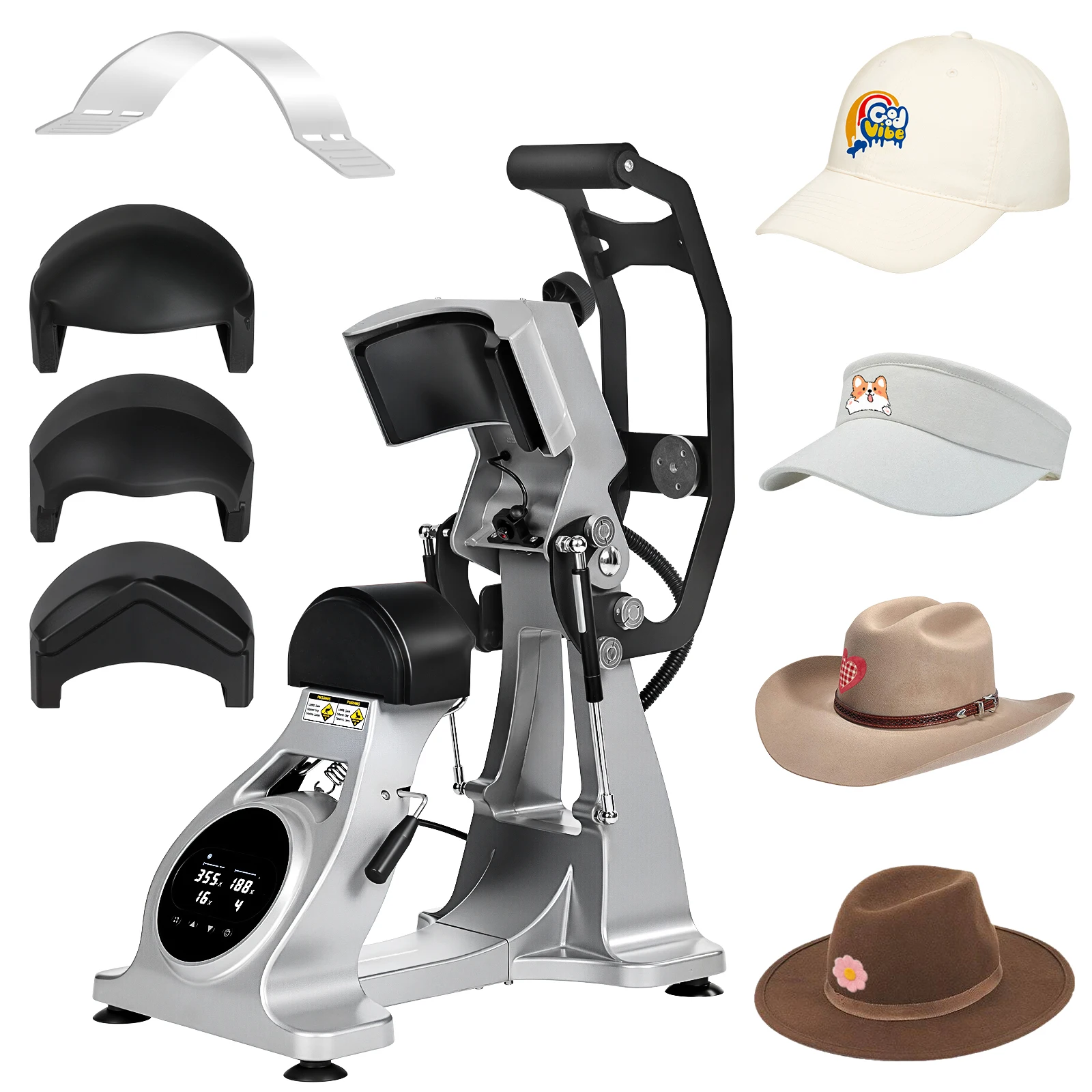 

Hat Heat Press: Semi Automatic Printing Hat Cap Heat Press Machine with Timer & Temperature Control - with Platens, US Plug