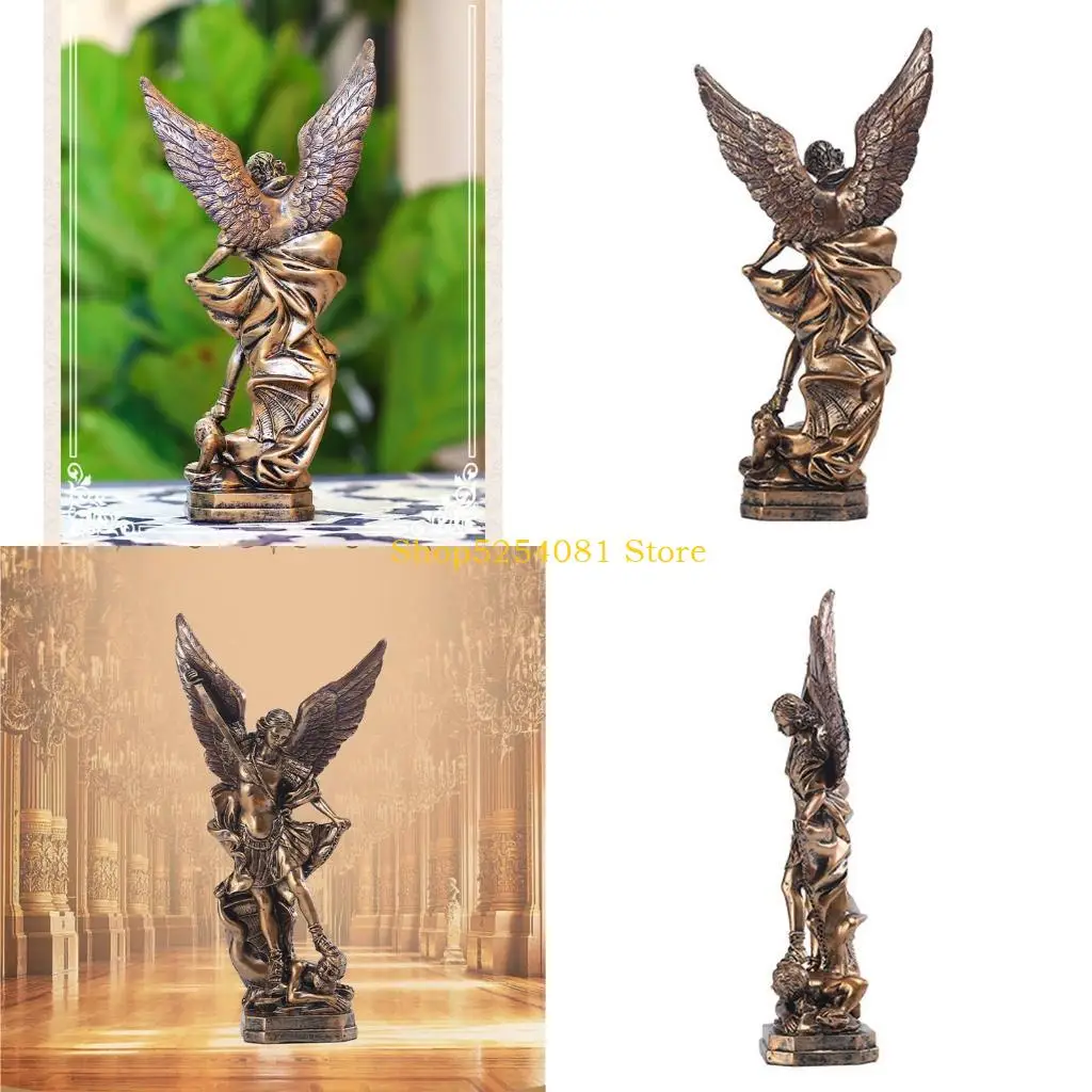 AXYC 12 Inch Archangel Michael Slaying Statue Collectible Angel Figurine Defeating Lucifer Religious Sculpture Home