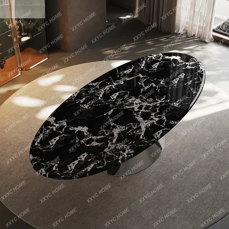 Jminimalist oval flying saucer marble table dining table villa light luxury  pure white rock slab natural luxury stone