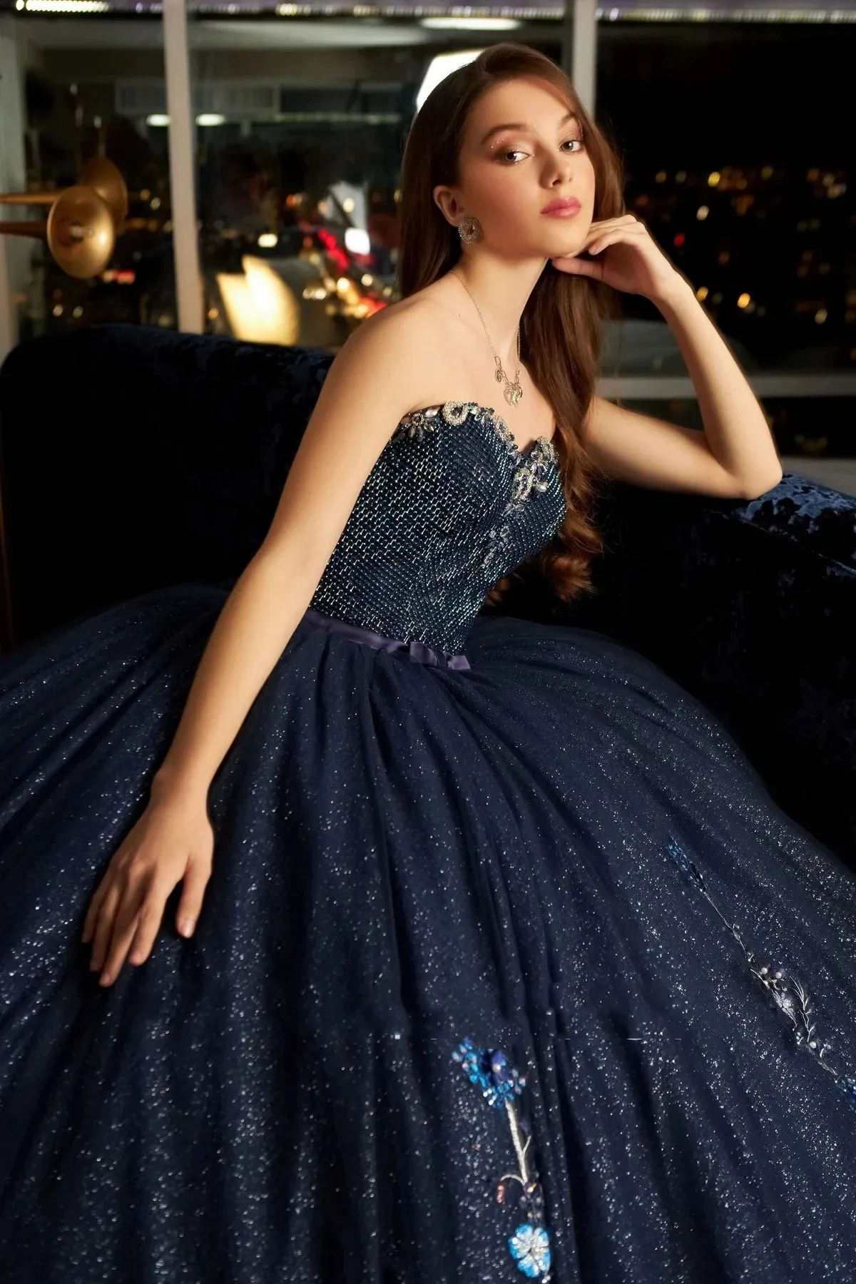 Navy Blue Princess Quinceanera Dresses Ball Gown Sweetheart Appliques Sparkle Sweet 16 Dresses 15 Años Mexican