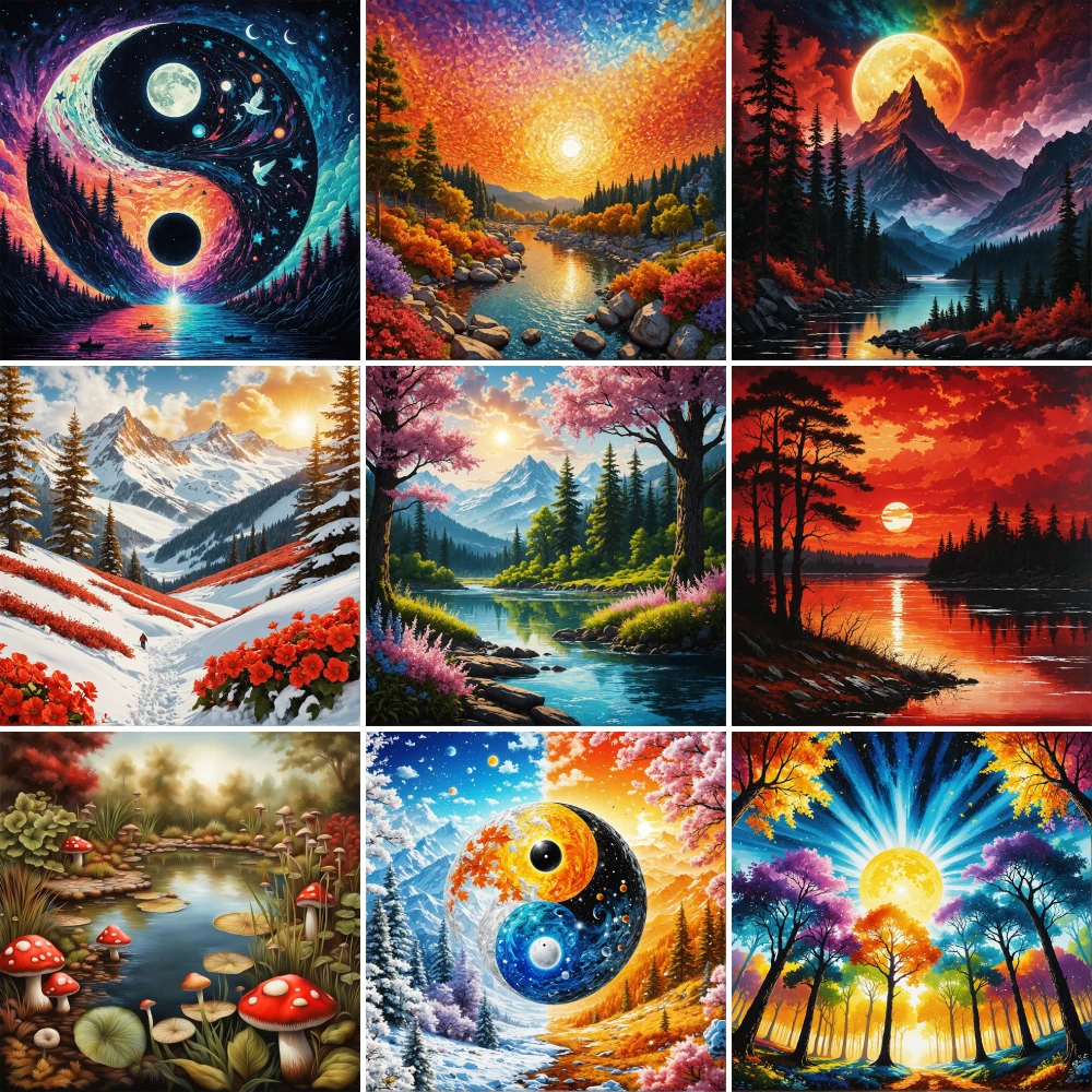 Landscape Fantasy Nature Pre-Printed Cross-Stitch Embroidery Full Kit Painting Knitting Handicraft Hobby Wholesale Sales Floss