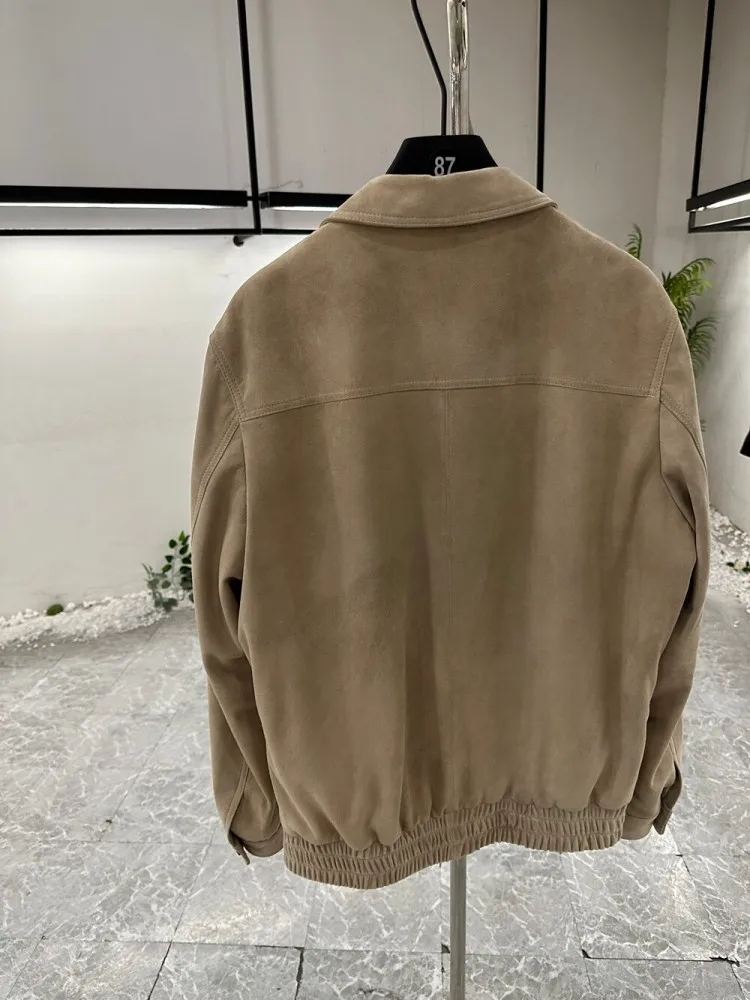 High Quality Genuine Leather Jacket Men Designer Turndown Collar Suede Sheepskin Vintage Pilot Coat Autumn New Casual Outerwear