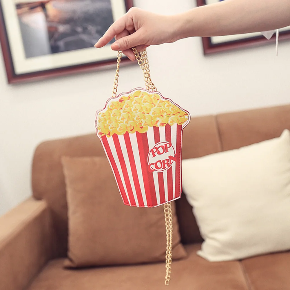 Popcorn Crossbody Bag for Woman PU Leather Chain Bag Cute Messenger Bags Handbag Purse Gift Funny Cartoon Popcorn Shoulder Bags