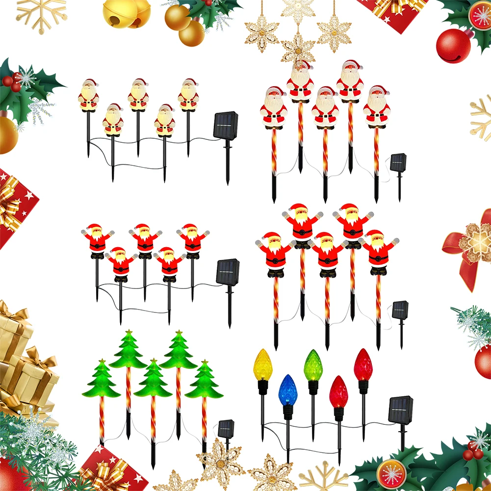 Santa Claus Christmas Pathway Light IP65 Waterproof Solar Powered Stakes Light 8 Light Modes Garden Light for Xmas Holiday Party