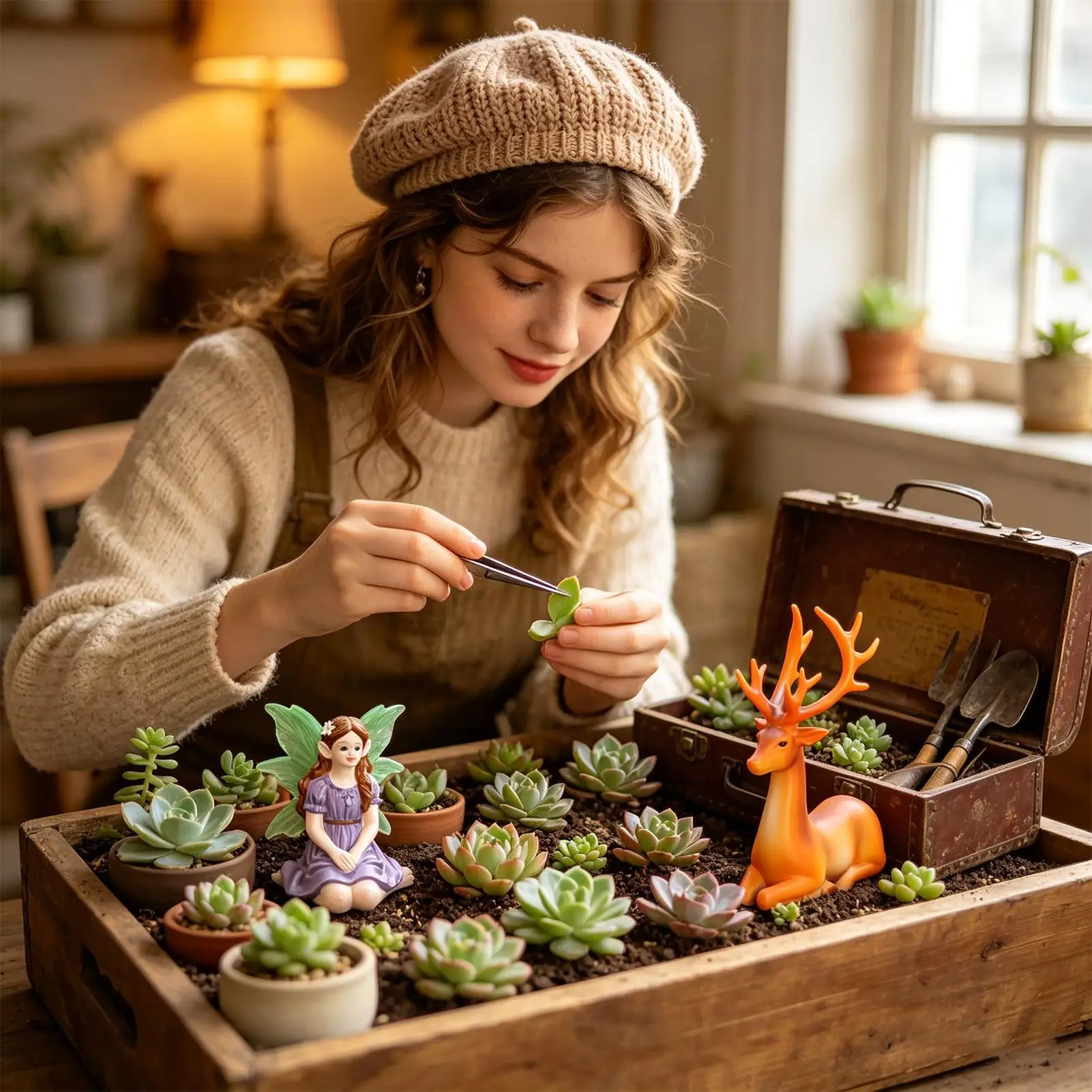 Cute Deer Resin Fairy Figurines Miniatures Home Decoratiion Cute Cartoon Flower Fairies For Outdoor Patio Lawn Flower Pot Decor