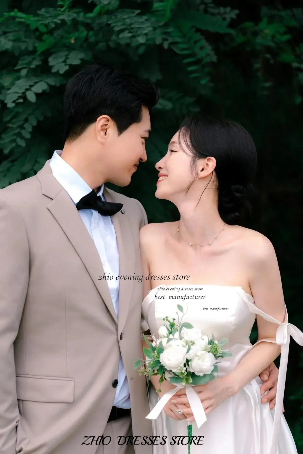 ZHIO Simple Satin Off The Shoulder Korea Wedding Dresses Photoshoot Bridal Gowns A line Corset Bride Dress Customised 드레스