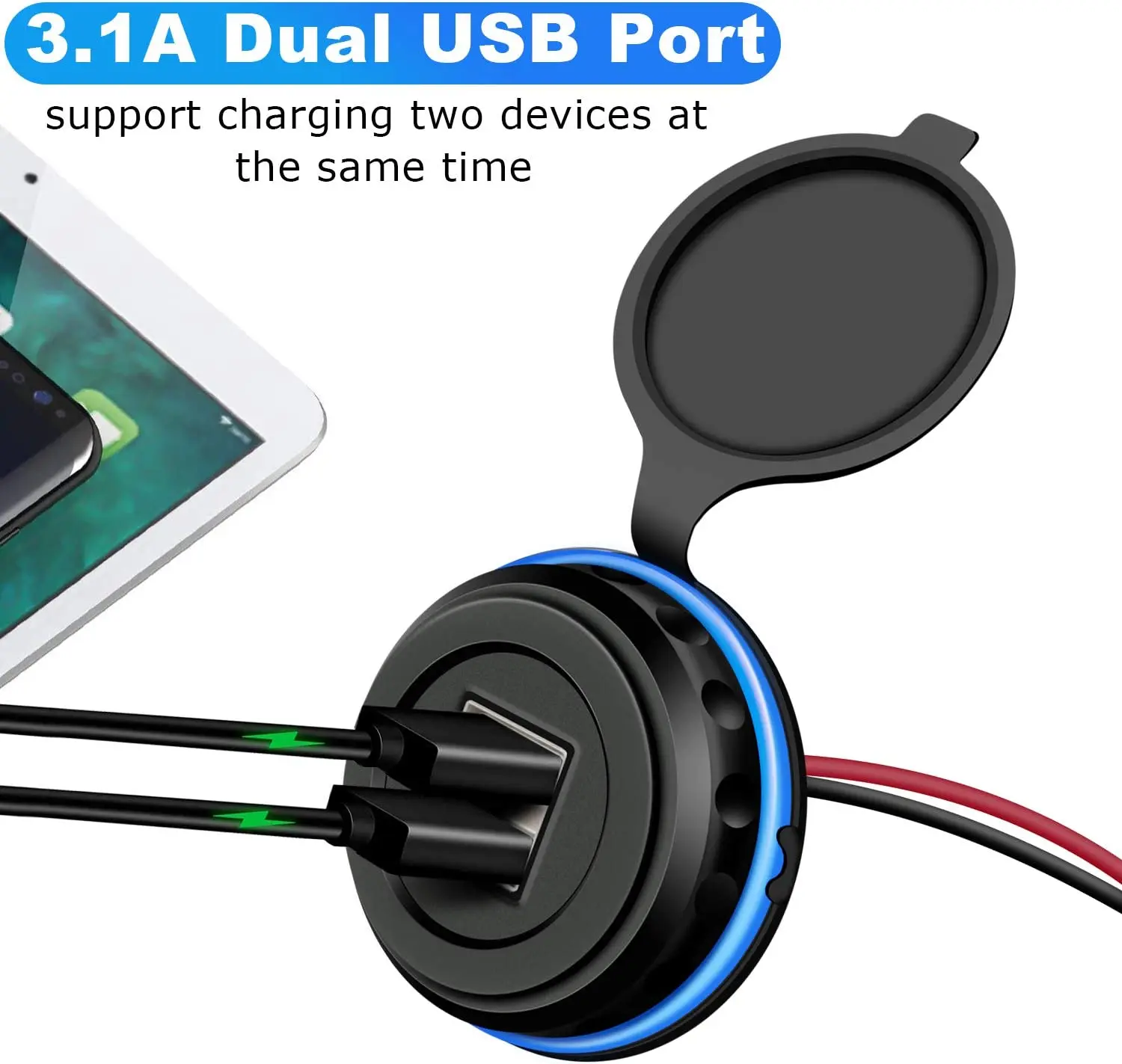 dual-USB vehicle-mounted charger socket with indicator light 12v 24v 3.1A power socket suitable for cars boats cars