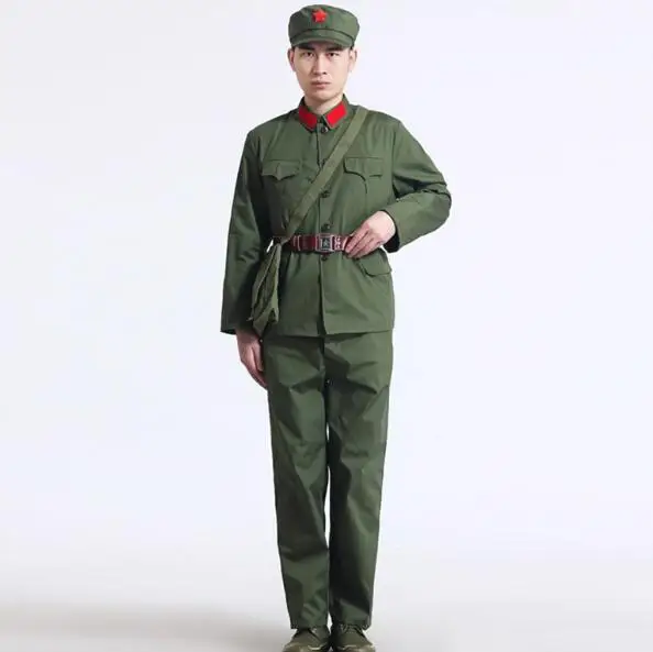 Chinese Red Army Uniform Dacron Vintage Military Green 65s Veteran Men Pants Suit