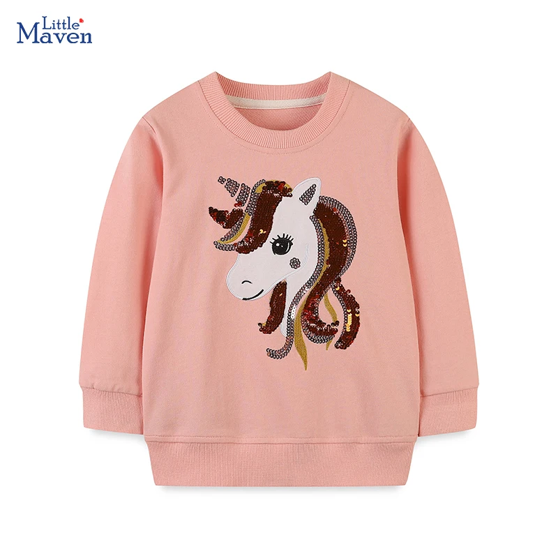 

Детская одежда Little maven, детская одежда, осенние топы для маленьких мальчиков, костюмы с блестками и мультяшным единорогом, хлопковые весенние кофты