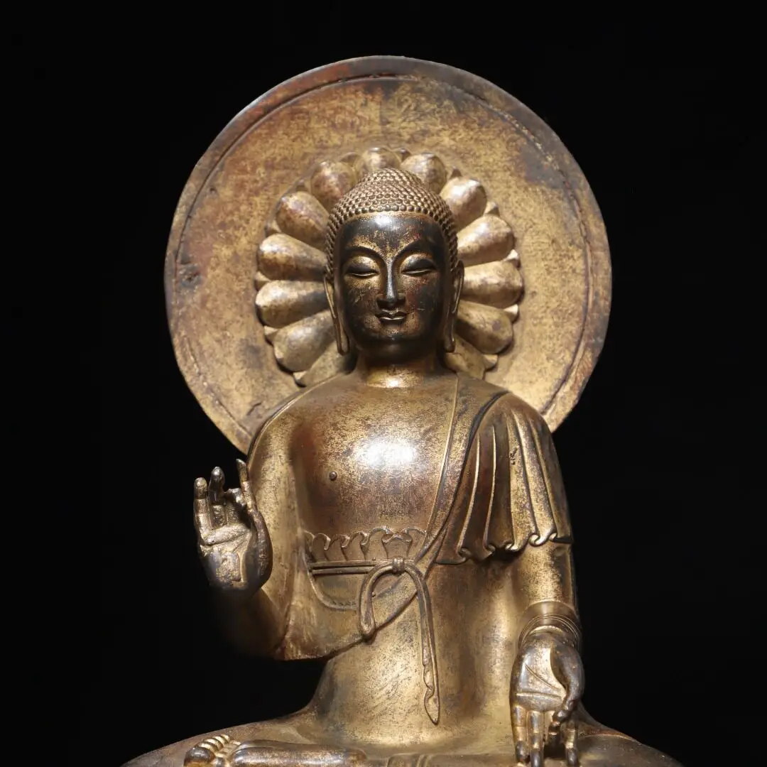 Northern Wei Buddha Pure Brass Carved Gold Gilded Shakyamuni Home Temple Desktop Ornament