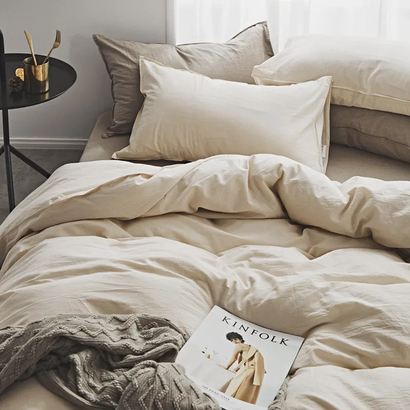 

Комплект постельного белья из 100% хлопка, 4 предмета, в скандинавском стиле, цветной пододеяльник, простыня, аксессуары для односпальной кровати, серия "By the Ear"