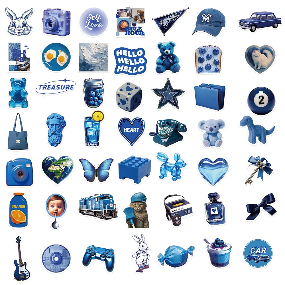 10/30/50pcs Simple Dark Blue Stickers Aesthetic Ins Style Cartoon  Decals DIY Skateboard Phone Bike Fridge Cool Graffiti Toys