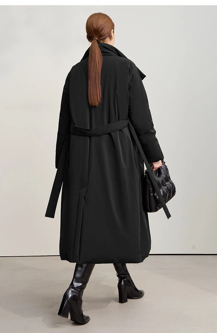 Amii Down Coats 2025 Winter New Solid Color Loose Long Women's Outerwear With Belt High Neck Thicken Warm Down Jacket 12544184
