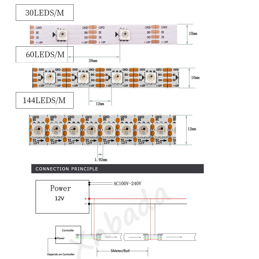 Imagem -02 - Faixa de Luz de Led Ws2812b Ws2813 Fitas de Led Rgb Abordáveis Individualmente Sinal Duplo 30 60 144 Pixels Led m Dc12v