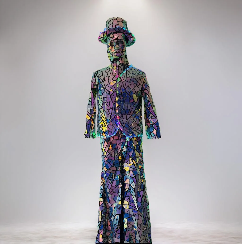 

Velvet embroidery geometric shape iridescent sequin LED Stilts Walker Shiny Mirror Sequin Fabric Suits Show Stage Performance