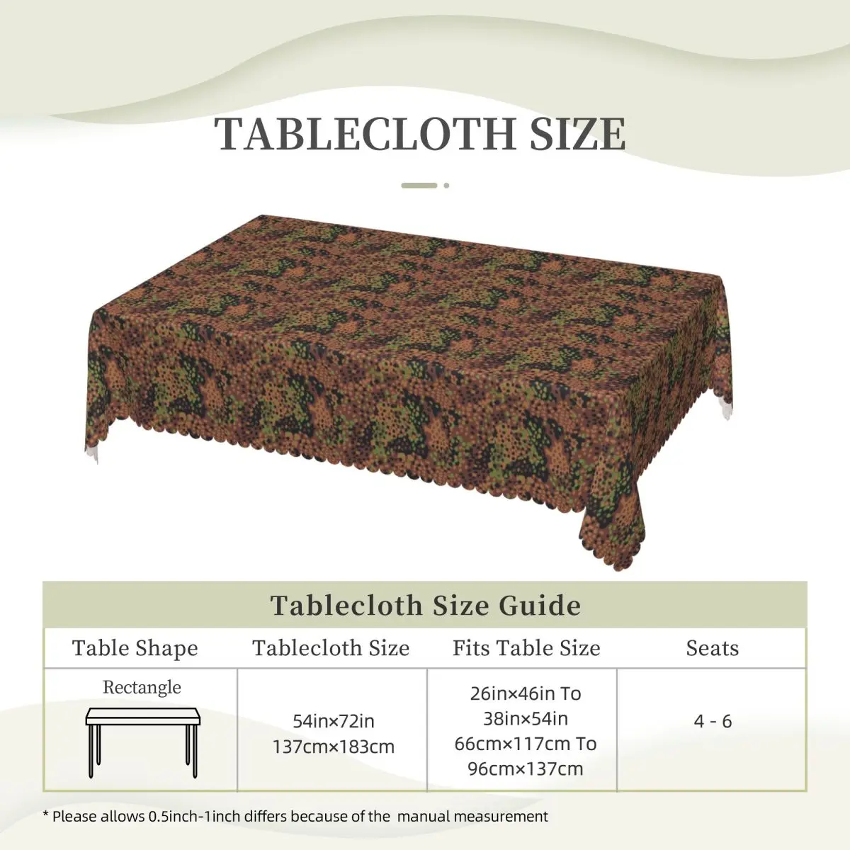 Splintertarn German WW2 Camouflage Army Military Camo Custom Rectangular Tablecloth Waterproof Table Cover for Table Cloth