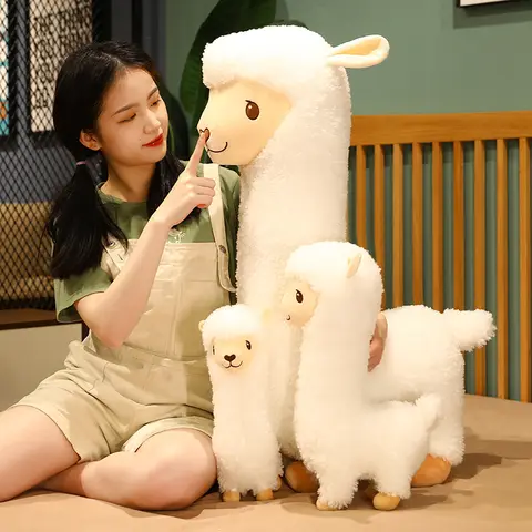 Furry Plush Llama Alpaca Plush Toy Stuffed Soft Long Plush Lifelike Alpaca Sheep Hug Throw Pillow Animals Nap Sleeping Pillow