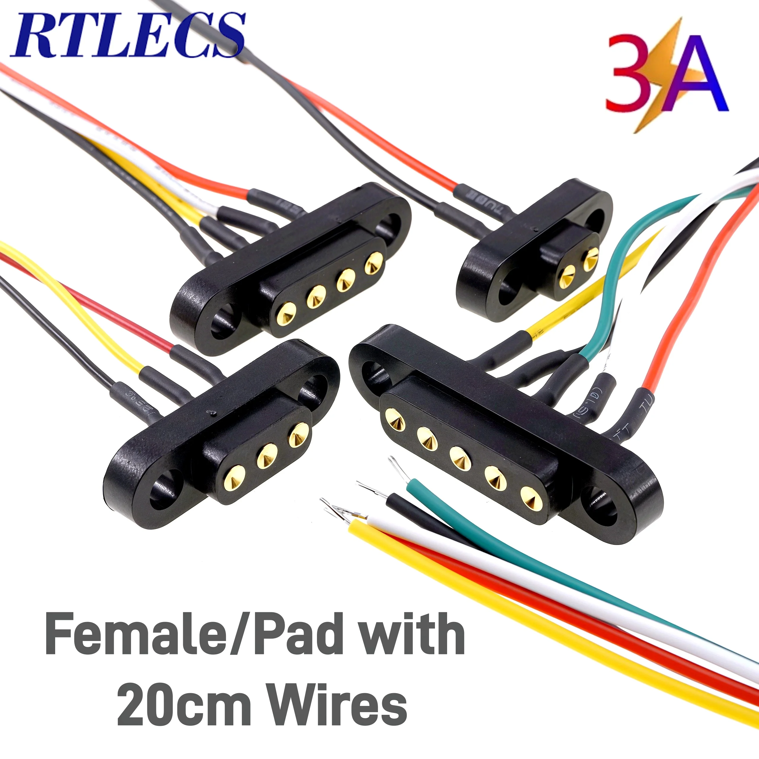 1/3/5 Pairs PogoPin Connector 3A Male Female 4.0mm Pitch Spring Loaded 2 3 4 5Pin DIP Through Hole PCB Mounting Ear Gold Plated view 5