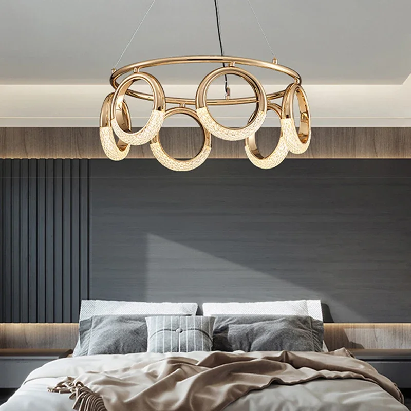 Nordic Designer Gold Ring LED Pendant Chandeliers House Decor Lighting Fixture Living Room Ceiling Hanging Lamp Circle Lustre