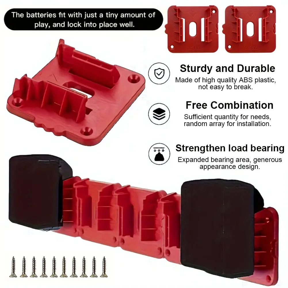 5pcs Battery Holder Wall Mount Battery Base for Milwaukee M18 18V Lithium Battery Battery Wall Hanger for Work Van Shelf Toolbox