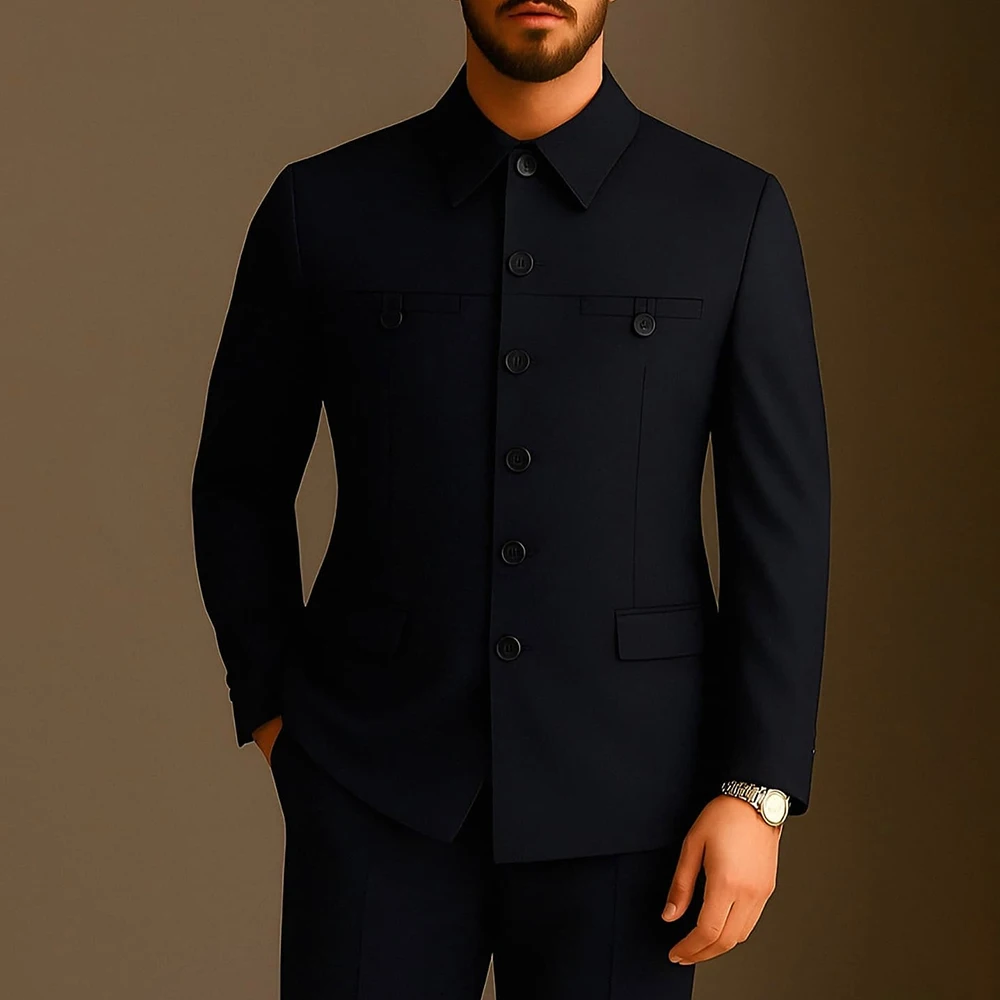 

Customzied Suits for Men Fashion Single Breasted Stand Lapel Slim Fit 2 Piece Jacket Pants Full Sets Daliy Male Clothing