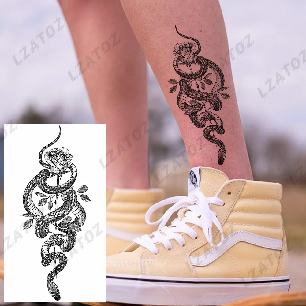 Sexy Ocean Waves Mountains Fake Tattoo Stickers For Woman Man Snake Flower Bird Temporary Tattoos Washable Body Art Tatoos