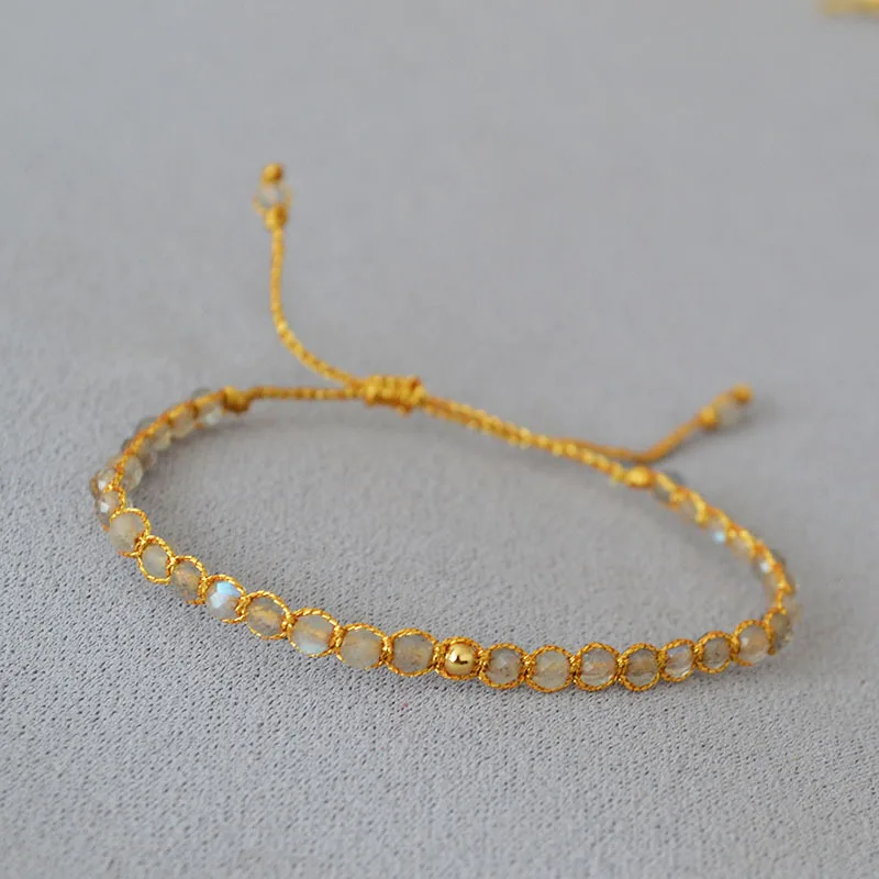 

Niche Design Vintage Gray Glitter Moonstone Thread Hand-woven Beaded Bohemian Style Lace Up Stacking Friendship Bracelet Gothic