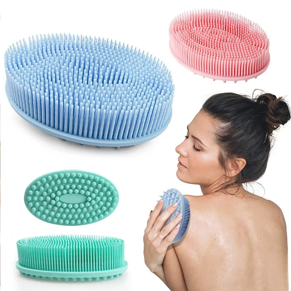 Soft Silicone Body Scrubber, Oval Exfoliating Shower Brush, Multi-purpose Silicone Bath Sponge for Body Massage, Baby & Adult Gentle Skin Cleansing Bath Tool