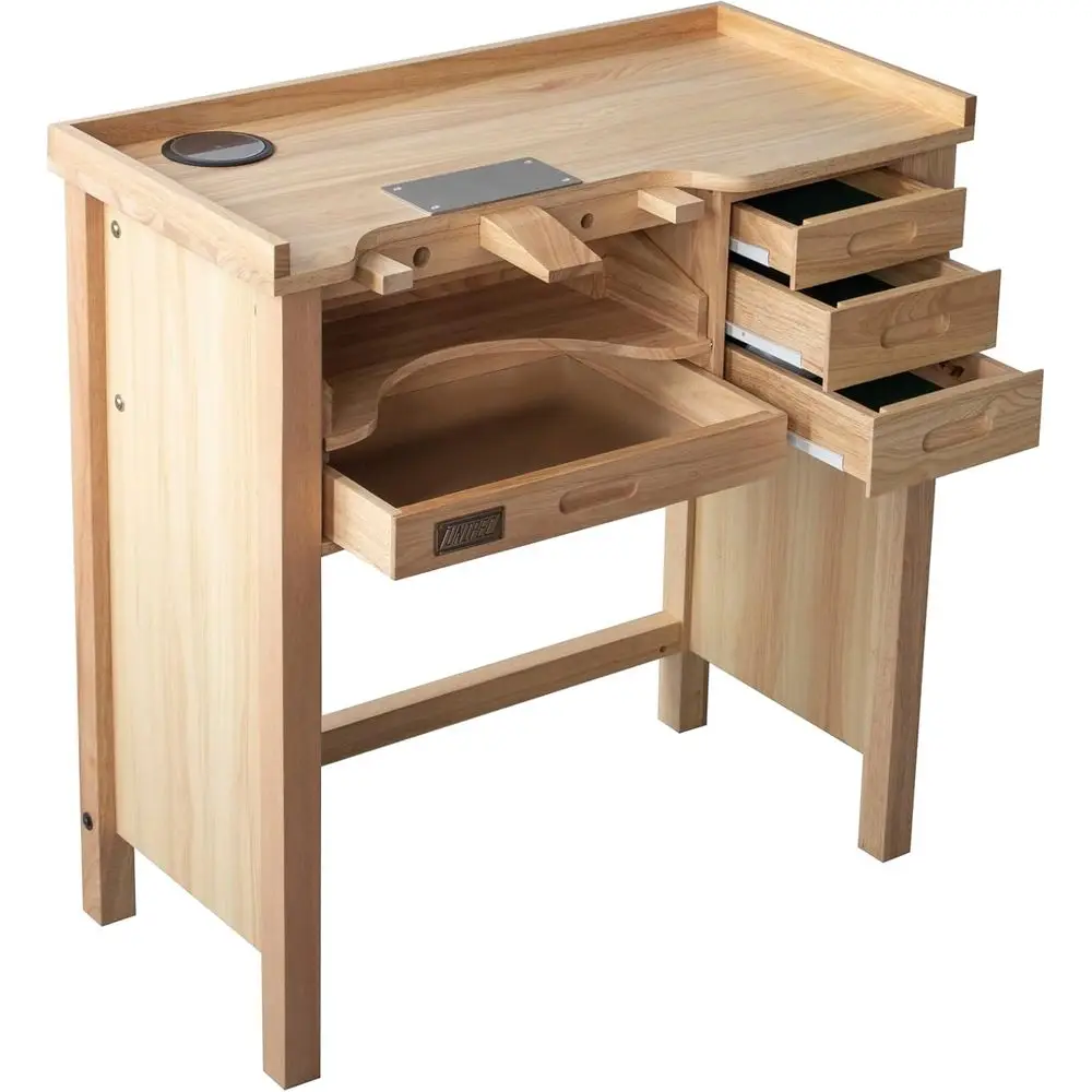 

Solid Wood Heavy-Duty Workbench with Drawers, Outlets, USB, Type-C, Sockets, Wireless Charging & Retractable Power Socket
