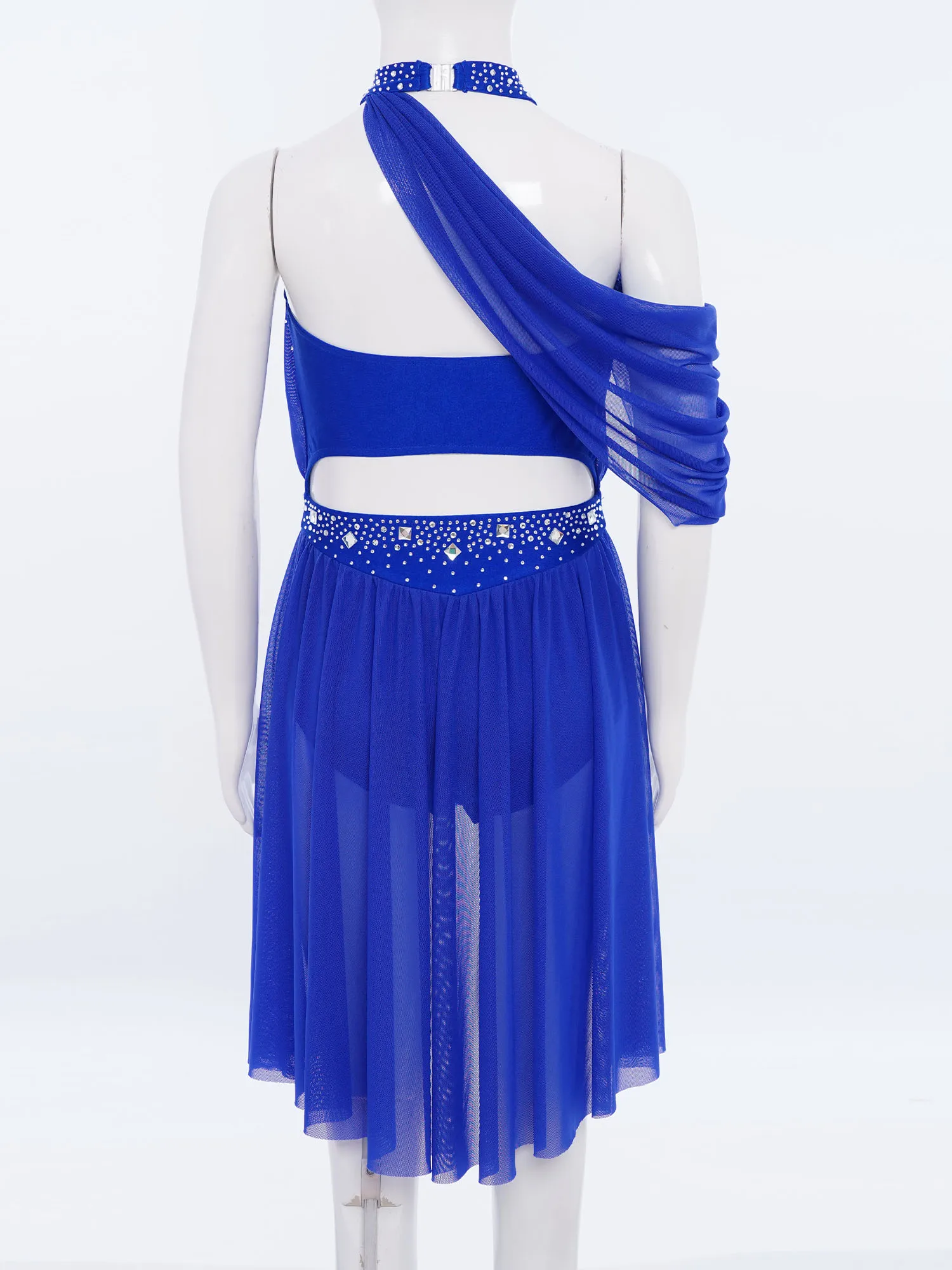 어린이 소녀 리릭컬 댄스 드레스 민소매 반짝이는 라인스톤 메쉬 드레이프 드레스 모던 댄싱 피겨 스케이팅 레오타드 튜튜