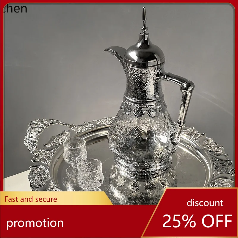 

Hxl premium embossed silver-plated glass cold water pitcher decorative tea kettle
