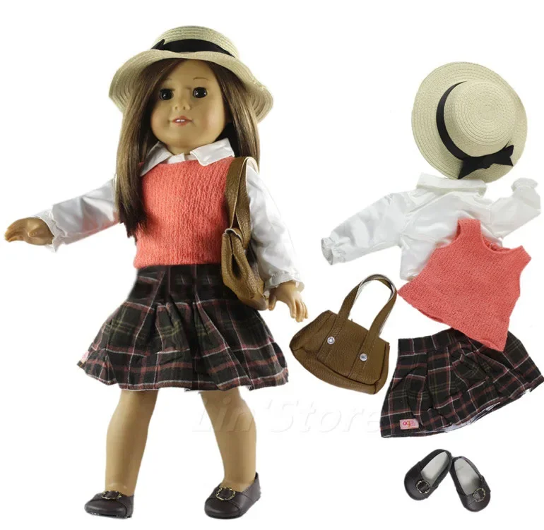 

1 Set Doll Clothes Outfit Top+vest+skirt for 18 inch American Doll Many Style for Choice