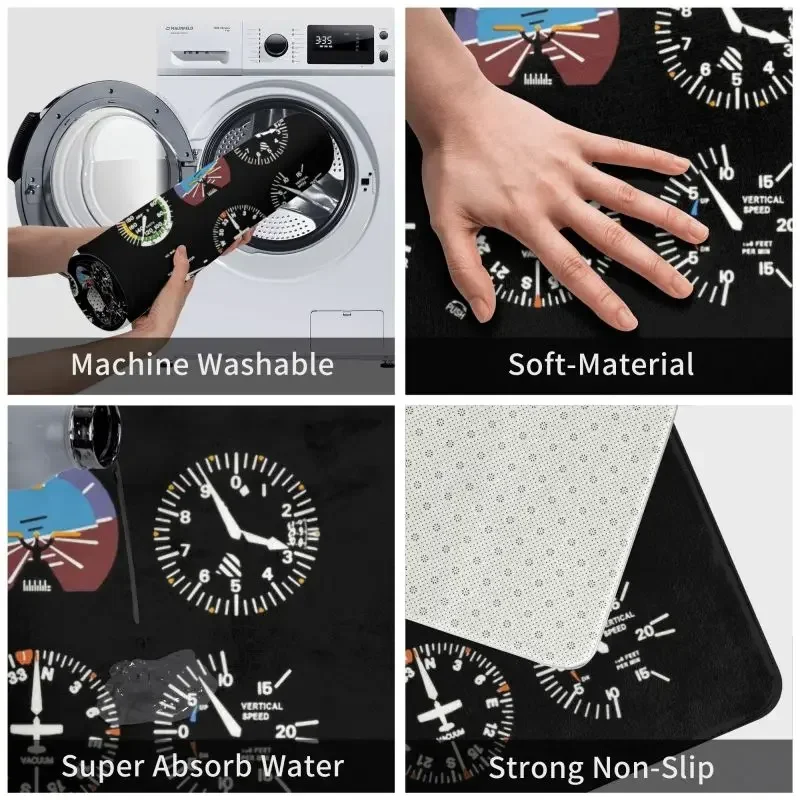 Cockpit Six Dials Flight Simulator Pilot Floor Door Bath Kitchen Mat Airplane Aircraft Doormat Living Room Entrance Carpet Rug
