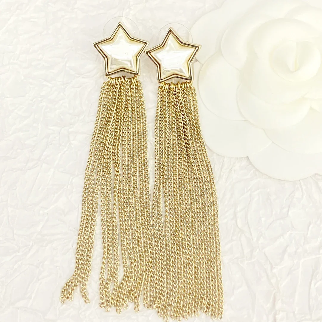 New Arrival Luxury Brand Fashion Tassels Earrings Smooth Brass Retro Palace Style Star Shell Women Party Jewelry High Quality