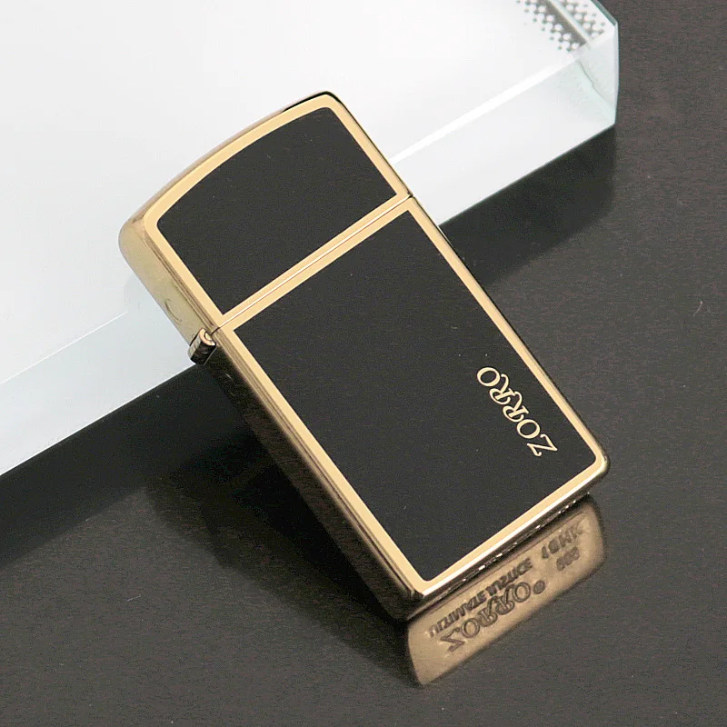 ZORRO Brass Narrow Edition Windproof Kerosine Lighter Classic Grinding Wheel Ignition Open Flame Women's Lighters Smoking Gadget