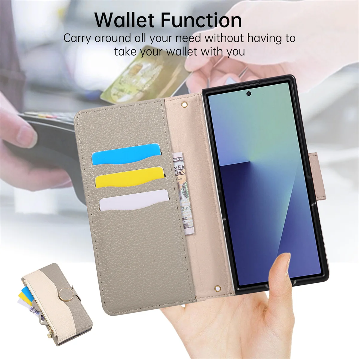 Crossbody zíper cartões solt carteira de couro caso telefone para samsung galaxy z fold 7 6 5 4 3 5g cordão bolsa capa protetora