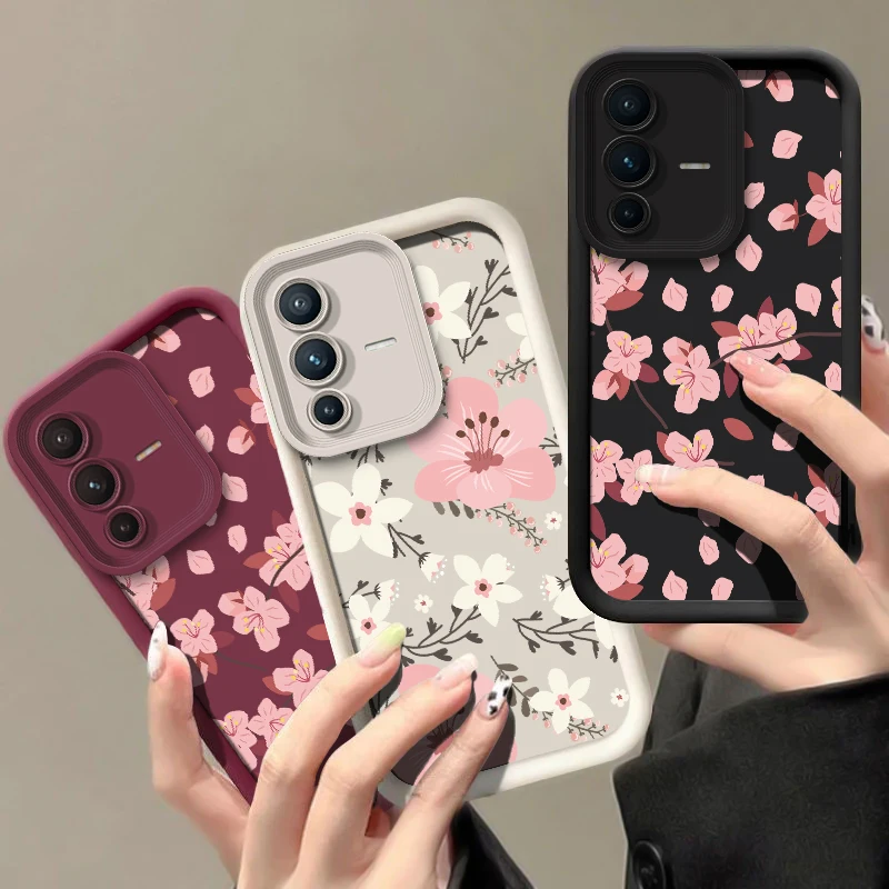 Camera Lens Protection Phone Case For Vivo X80 X70 Pro X200 FE X100S Pro X100 X90S Soft Silicone Shockproof Matte Flower Cover