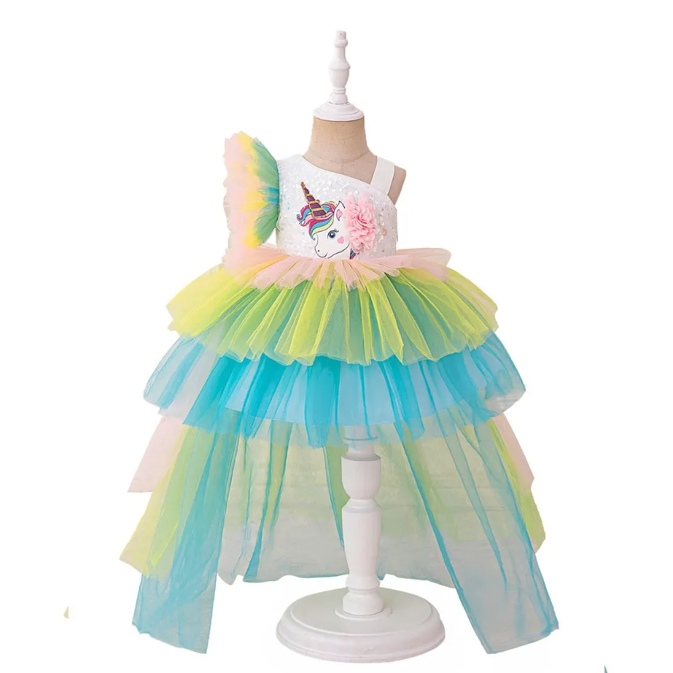 Rainbow Unicorn Baby Party Girls Dress Sequin Unicorns Birthday Princess Dress Wedding Bridesmaid Baptism Kids Clothing ASQ03 view 5
