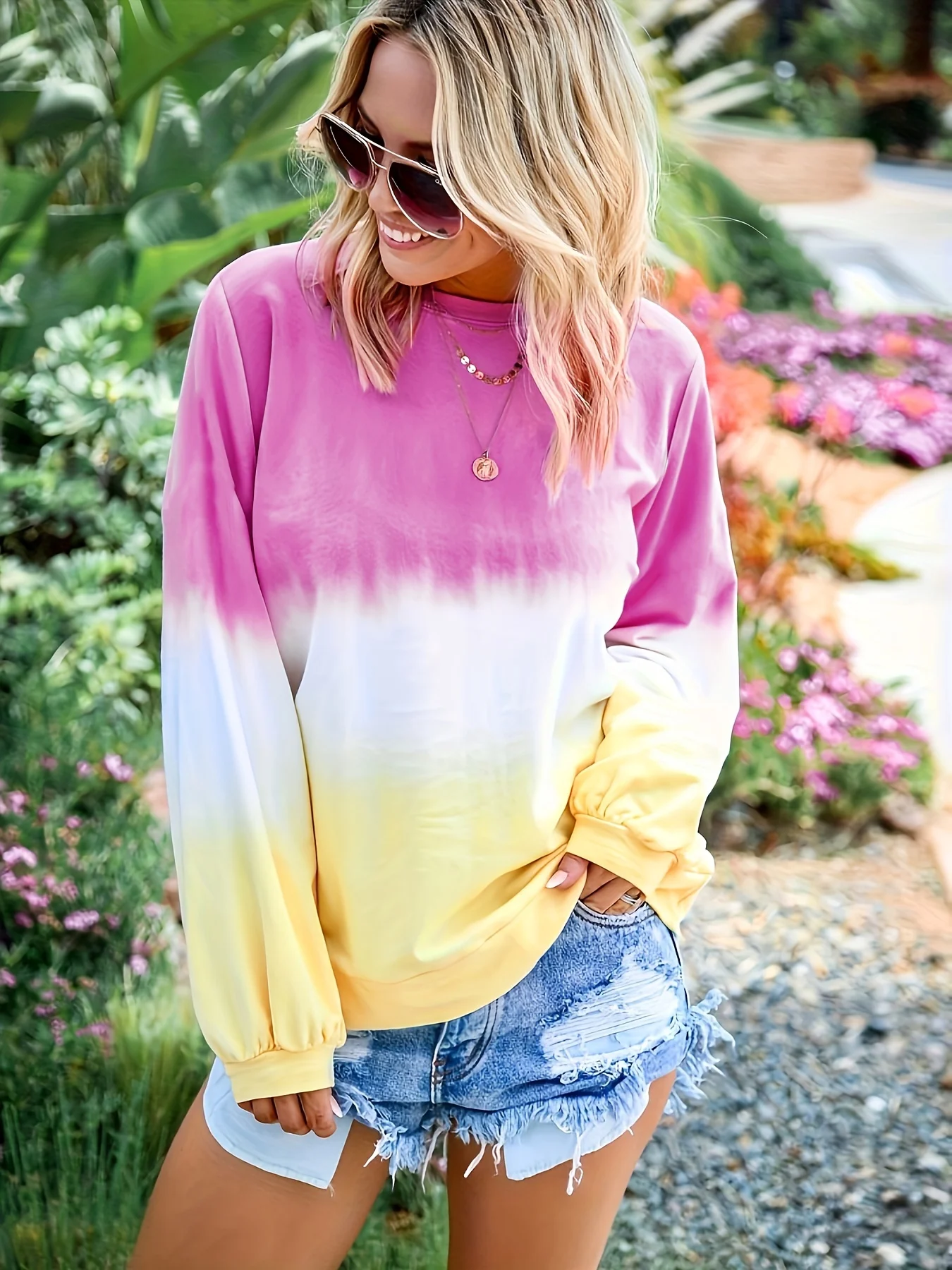 

2024 Plus Size Europe And The United States Cross-Border Women's Hoodie Rainbow Gradual Printing Long-Sleeved Hoodie
