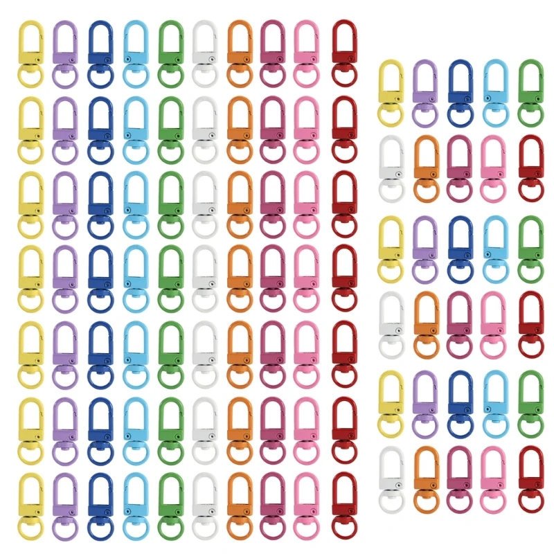 Pack of 100 Random Color Rotating Keychain Hooks Unique Keyring Lobster Clasps