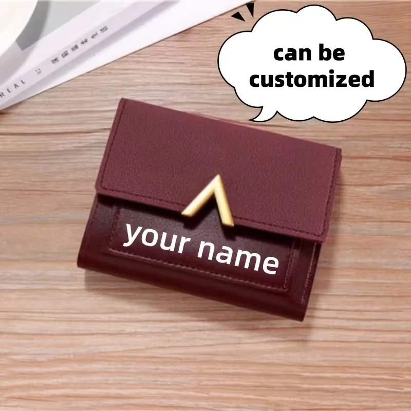 3Pcs Personalized Pu Leather Wallets with Customizable Names and Logos, Korean Style Short Simple Women's Wallets, Large Capacity Girls' Wallets, Student Card Holders, Coin Purses, Easy to Open and Close, Convenient for Travel, Easy to Carry