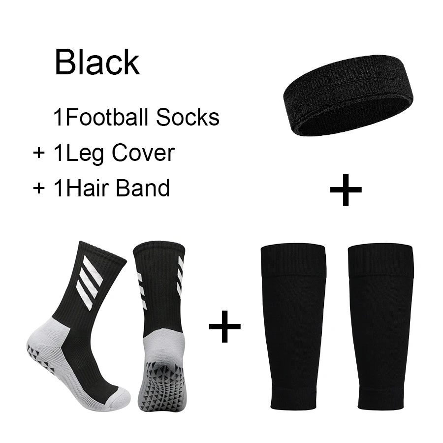 3 Piece Set Breathable Leg Cover Men Women Sports Anti-Slip Football Socks Silicone Bottom Soccer Socks Rugby Tennis Hair Band