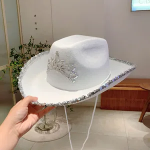 Kammpt wide -tab pink cowboy hats, Western Carnival Hats, elegant tie crown sequin caps for women 8 Main Sales Chapeu Cowboy Rosa - №6