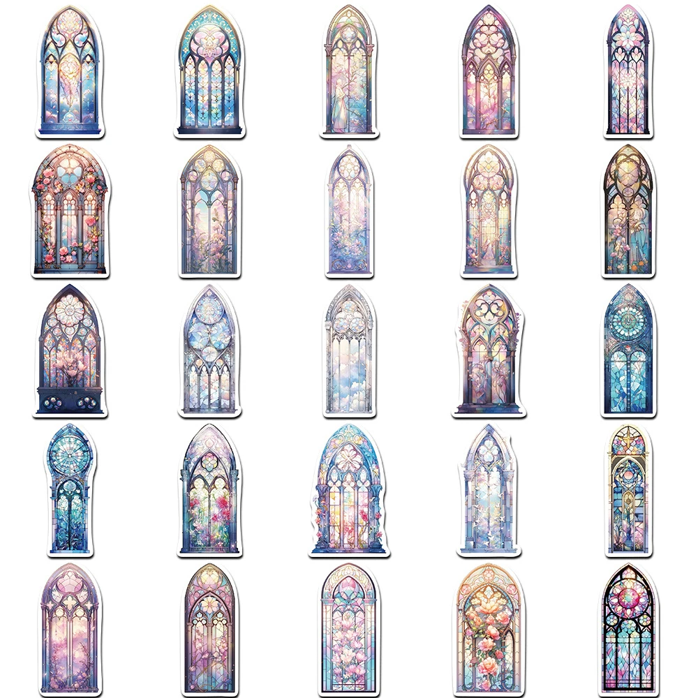 10/30/50pcs INS Style Church Glass Aesthetic Stickers Waterproof Decals Cartoon Laptop Scrapbook Phone Cool Decoration Sticker